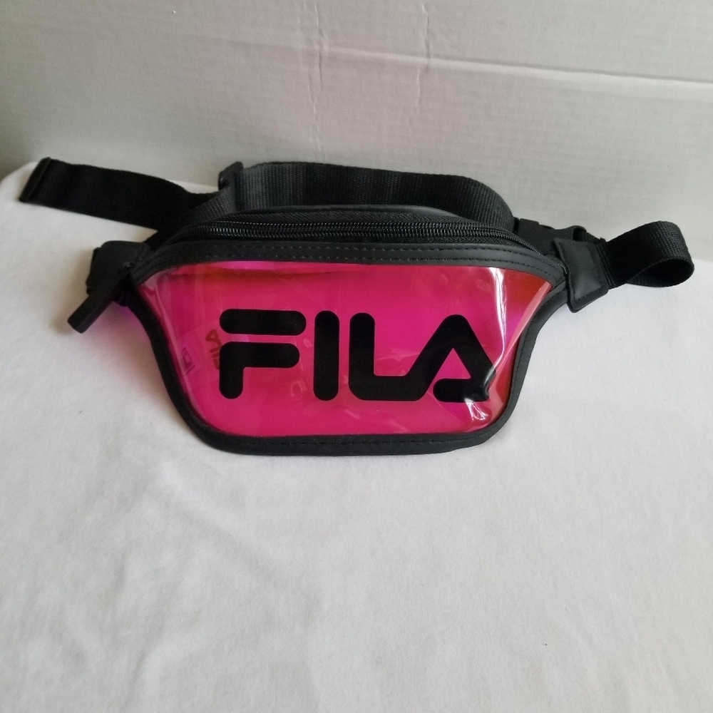 Fila Fanny Pack Waist Bag PVC Transparent Bright Pink Zippered
